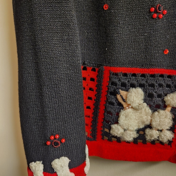 Just B, Women's Cute Black, red n white Sweater with dogs, Size Medium - Picture 3 of 7
